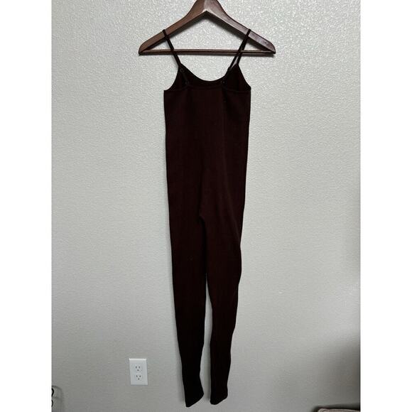 FCT brown stretch bodysuit lounge one piece womens size M ribbed cozy jumpsuit - Picture 4 of 5